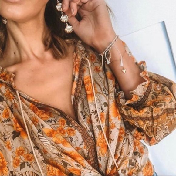 Shop Fig Tops - Bohemian Floral Long Sleeve Blouse Top